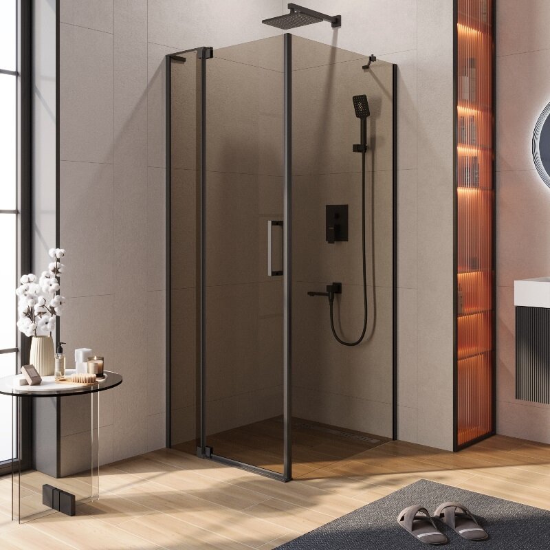 Изображение товара Душевой уголок Cezares SLIDER-AH-1 80/90x80 см бронза, черный матовый профиль