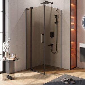 Изображение товара Душевой уголок Cezares SLIDER-AH-1-80-80/90-BR-NERO, 80/90 х 80 см, стекло бронза, профиль черный матовый