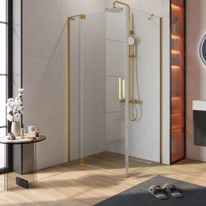 Изображение товара Душевой уголок Cezares SLIDER-AH-1-80-90/100-C-BORO, 90/100 х 80 см, стекло прозрачное, профиль брашированное золото