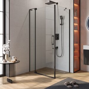 Изображение товара Душевой уголок Cezares SLIDER-AH-1-80-90/100-C-NERO, 90/100 х 80 см, стекло прозрачное, профиль черный матовый