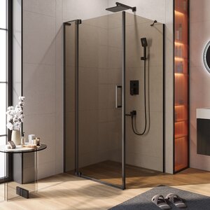 Изображение товара Душевой уголок Cezares SLIDER-AH-1-90-100/110-BR-NERO, 100/110 х 90 см, стекло бронза, профиль черный матовый