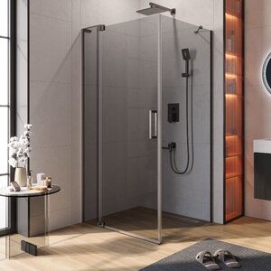 Изображение товара Душевой уголок Cezares SLIDER-AH-1-90-100/110-GRIGIO-GM, 100/110 х 90 см, стекло серое, профиль оружейная сталь