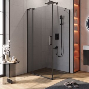 Изображение товара Душевой уголок Cezares SLIDER-AH-1-90-100/110-GRIGIO-NERO, 100/110 х 90 см, стекло серое, профиль черный матовый