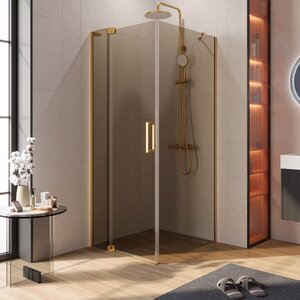 Изображение товара Душевой уголок Cezares SLIDER-AH-1-90-70/80-BR-BORO, 70/80 х 90 см, стекло бронза, профиль брашированное золото