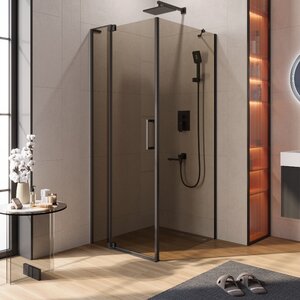 Изображение товара Душевой уголок Cezares SLIDER-AH-1-90-70/80-BR-NERO, 70/80 х 90 см, стекло бронза, профиль черный матовый