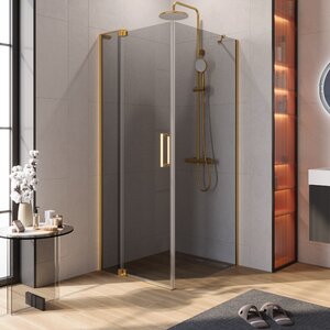 Изображение товара Душевой уголок Cezares SLIDER-AH-1-90-70/80-GRIGIO-BORO, 70/80 х 90 см, стекло серое, профиль брашированное золото