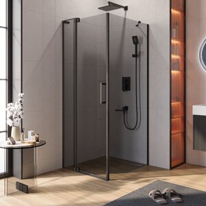 Изображение товара Душевой уголок Cezares SLIDER-AH-1-90-70/80-GRIGIO-NERO, 70/80 х 90 см, стекло серое, профиль черный матовый