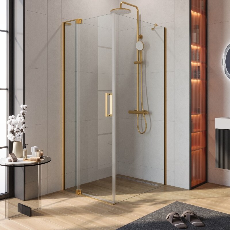 Изображение товара Душевой уголок Cezares SLIDER-AH-1-90-80/90-C-BORO 80/90 см прозрачное стекло брашированное золото