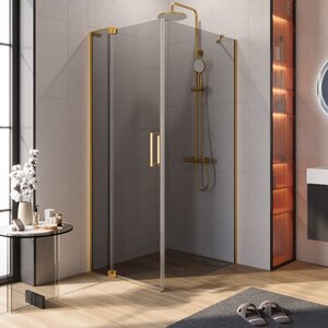 Изображение товара Душевой уголок Cezares SLIDER-AH-1-90-80/90-GRIGIO-BORO, 80/90 х 90 см, стекло серое, профиль брашированное золото
