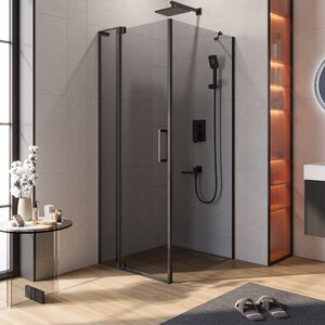 Изображение товара Душевой уголок Cezares SLIDER-AH-1-90-80/90-GRIGIO-NERO, 80/90 х 90 см, стекло серое, профиль черный матовый