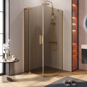 Изображение товара Душевой уголок Cezares SLIDER-AH-1-90-90/100-BR-BORO, 90/100 х 90 см, стекло бронза, профиль брашированное золото