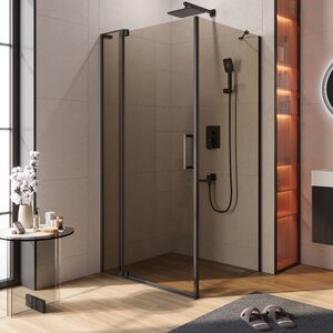 Изображение товара Душевой уголок Cezares SLIDER-AH-1-90-90/100-BR-NERO, 90/100 х 90 см, стекло бронза, профиль черный матовый