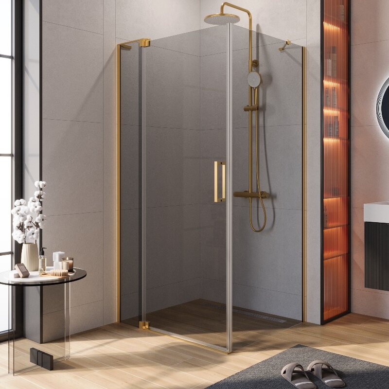 Изображение товара Душевой уголок Cezares SLIDER-AH-1-90-90/100-GRIGIO-BORO 90/100x90 см стекло серое золото профиль