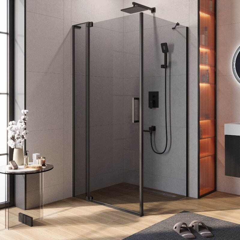 Изображение товара Душевой уголок Cezares SLIDER-AH-1 90x90/100 см серое стекло черный профиль