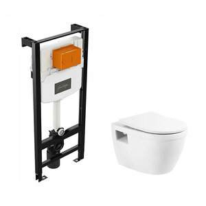 Изображение товара Инсталляция Jacob Delafon с безободковым унитазом BelBagno Loto, сиденье с микролифтом, E24156-NF/BB070CHR/SC