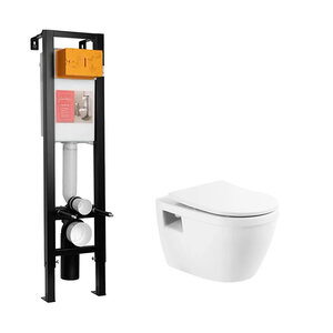 Изображение товара Инсталляция Jacob Delafon с безободковым унитазом BelBagno Loto, сиденье с микролифтом, E33130RU-NF/BB070CHR/SC