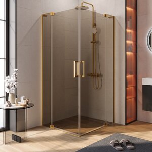 Изображение товара Душевой уголок Cezares SLIDER-AH-2-70/80-100/110-BR-BORO, 70/80 х 100/110 см, стекло бронза, профиль брашированное золото