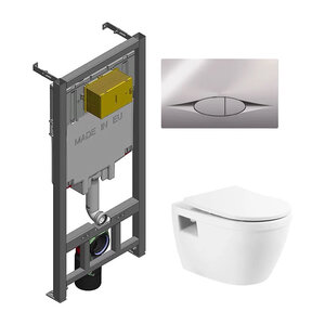 Изображение товара Инсталляция Jacob Delafon с безободковым унитазом BelBagno Loto, сиденье с микролифтом, клавиша смыва, E21822-CP/BB070CHR/SC