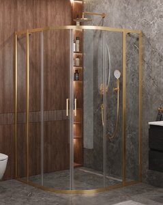 Изображение товара Душевой уголок Cezares Molveno-R-22-90+30-C-BORO-IV, 120 x 120 см, стекло прозрачное, профиль брашированное золото