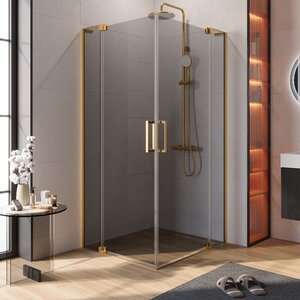 Изображение товара Душевой уголок Cezares SLIDER-AH-2-70/80-100/110-GRIGIO-BORO, 70/80 х 100/110 см, стекло серое, профиль брашированное золото