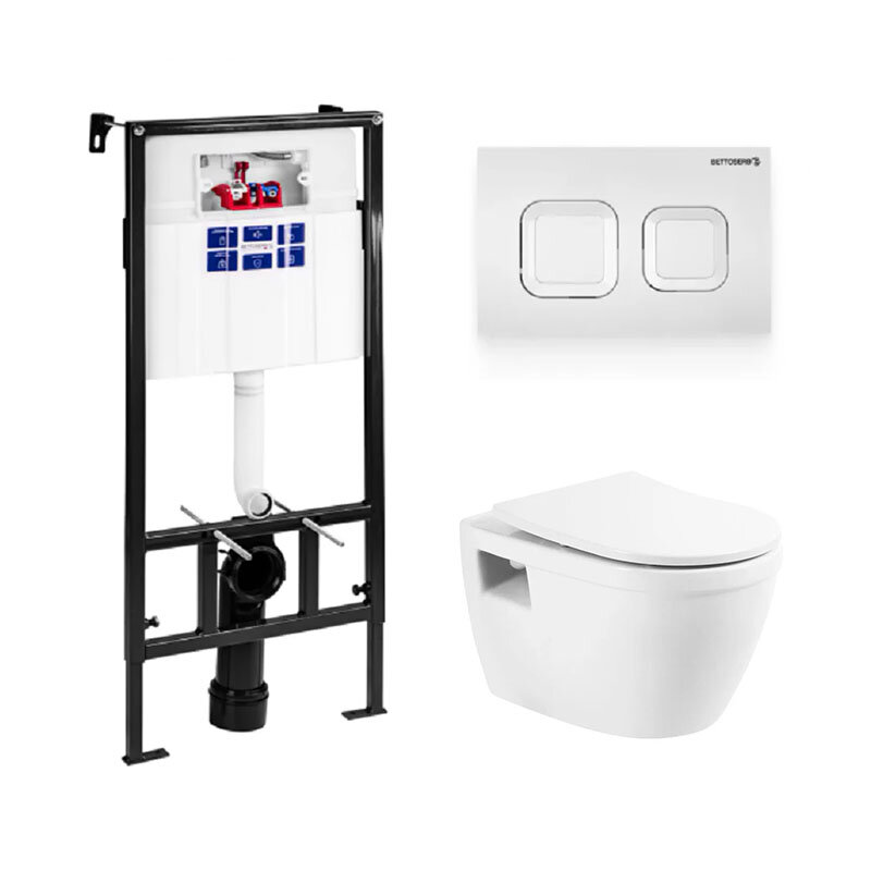 Изображение товара Подвесной бесободковый унитаз BelBagno Loto с инсталляцией Bettoserb Sava Fix Slim