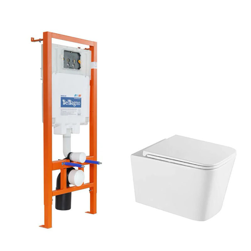 Изображение товара Инсталляция BelBagno с безободковым унитазом Vincea Q-Line, подвесная, фарфор, белый