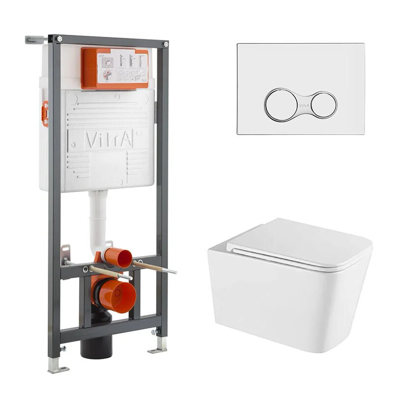 Изображение товара Инсталляция Vitra Rapid с безободковым унитазом Vincea Q-Line, белый, подвесной, универсальный выпу