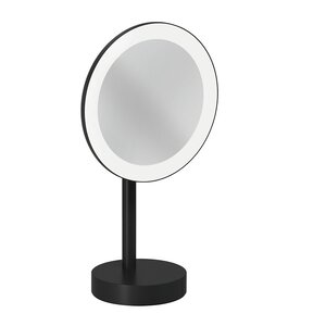 Изображение товара Настольное косметическое зеркало Kludi Vela R 5899539F, с 3-х кратным увеличением и LED-подсветкой, цвет держателя черный матовый