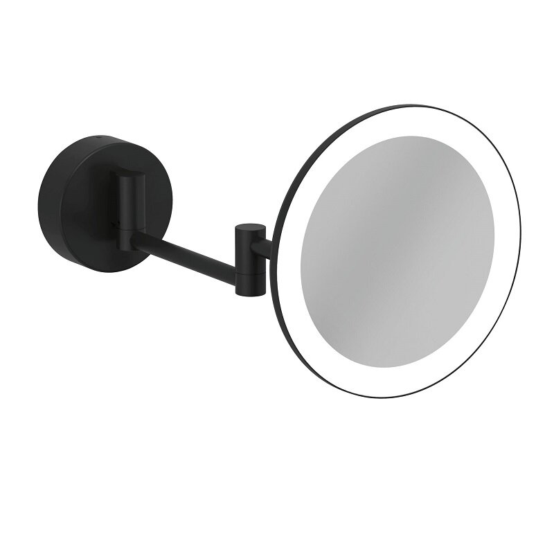 Изображение товара Настенное косметическое зеркало Kludi Vela R 5899539W, с 3-х кратным увеличением и Led-подсветкой, цвет держателя черный матовый