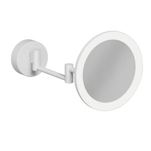 Изображение товара Настенное косметическое зеркало Kludi Vela R 5899553W, с 3-х кратным увеличением и Led-подсветкой, цвет держателя белый матовый