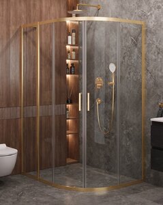 Изображение товара Душевой уголок Cezares Molveno-RH-2-130/100-C-BORO-IV, 130 x 100 см, стекло прозрачное, профиль брашированное золото 