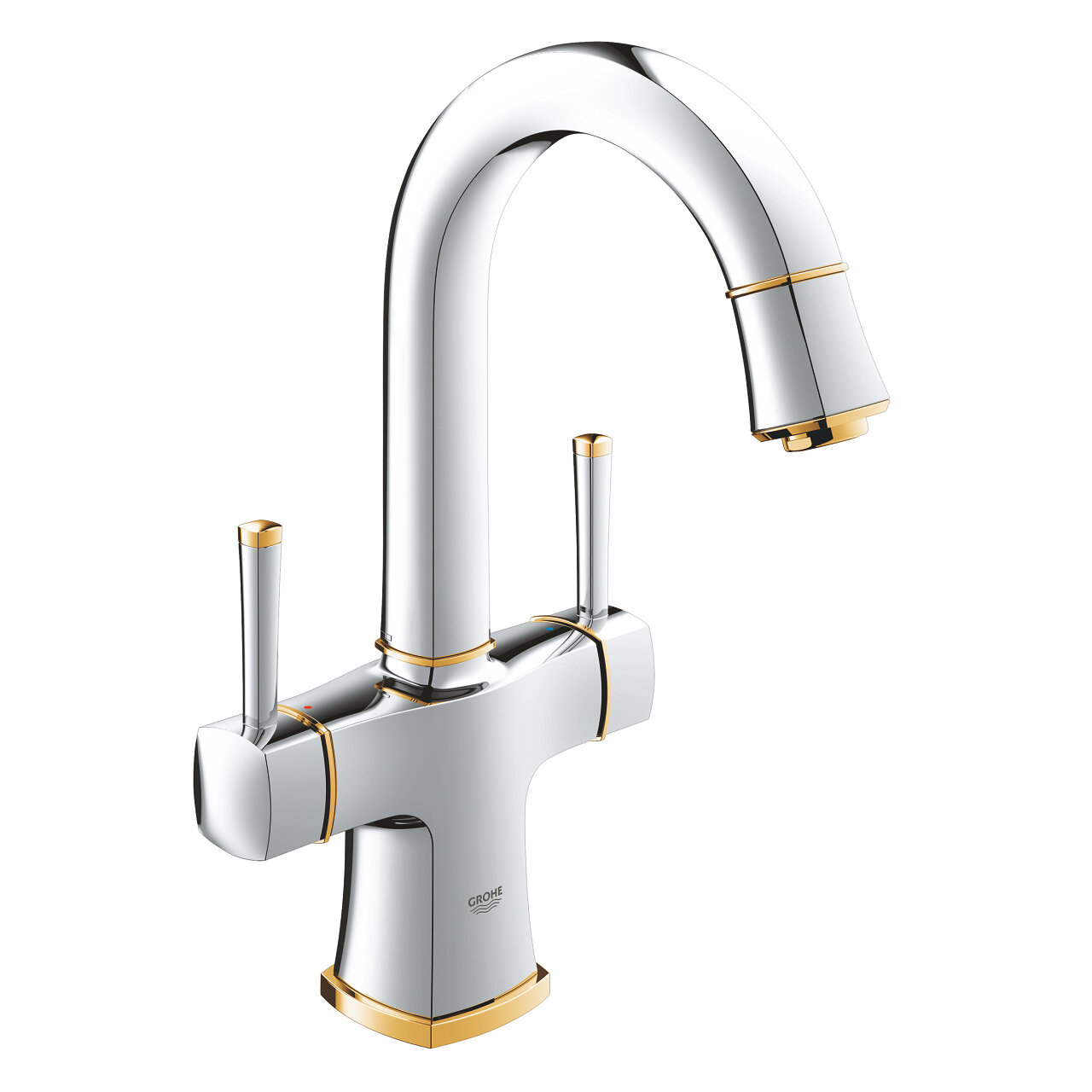 Изображение товара Смеситель для раковины Grohe Grandera 21107IG0 хром/золото высокотечный однорычажный