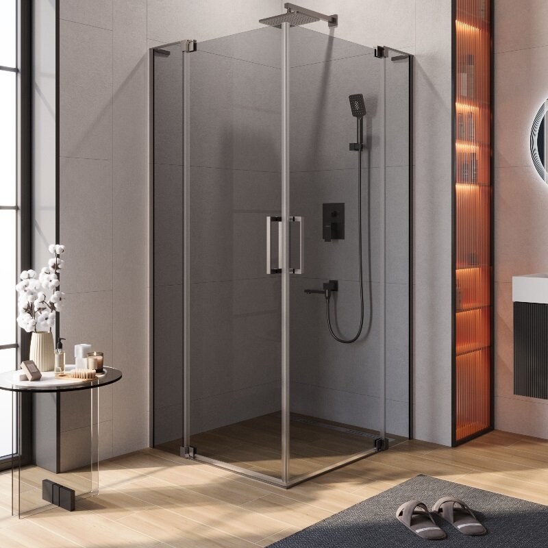 Изображение товара Душевой уголок Cezares SLIDER-AH-2-70/80-80/90-GRIGIO-GM, стекло серое, профиль оружейная сталь