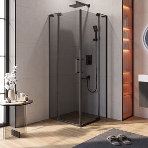 Изображение товара Душевой уголок Cezares SLIDER-AH-2-70/80-80/90-GRIGIO-NERO, 70/80 х 80/90 см, стекло серое, профиль черный матовый