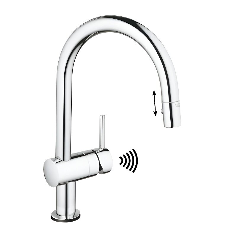 Изображение товара Сенсорный смеситель для кухонной мойки Grohe Minta 31358000, с вытяжным изливом, хром Изображение товара Сенсорный смеситель для кухонной мойки Grohe Minta 31358000, с вытяжным изливом, хром