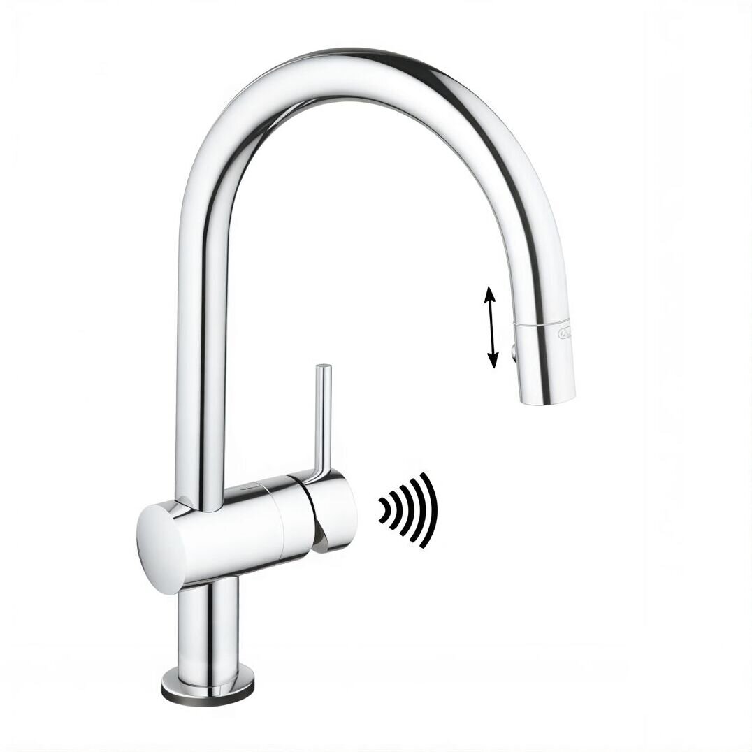Изображение товара Сенсорный кухонный смеситель GROHE Minta с вытяжным изливом и хромом