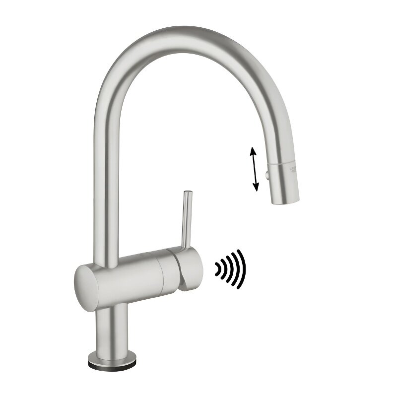 Изображение товара Смеситель для кухонной мойки Grohe Minta, 31358DC0, с вытяжным изливом, суперсталь