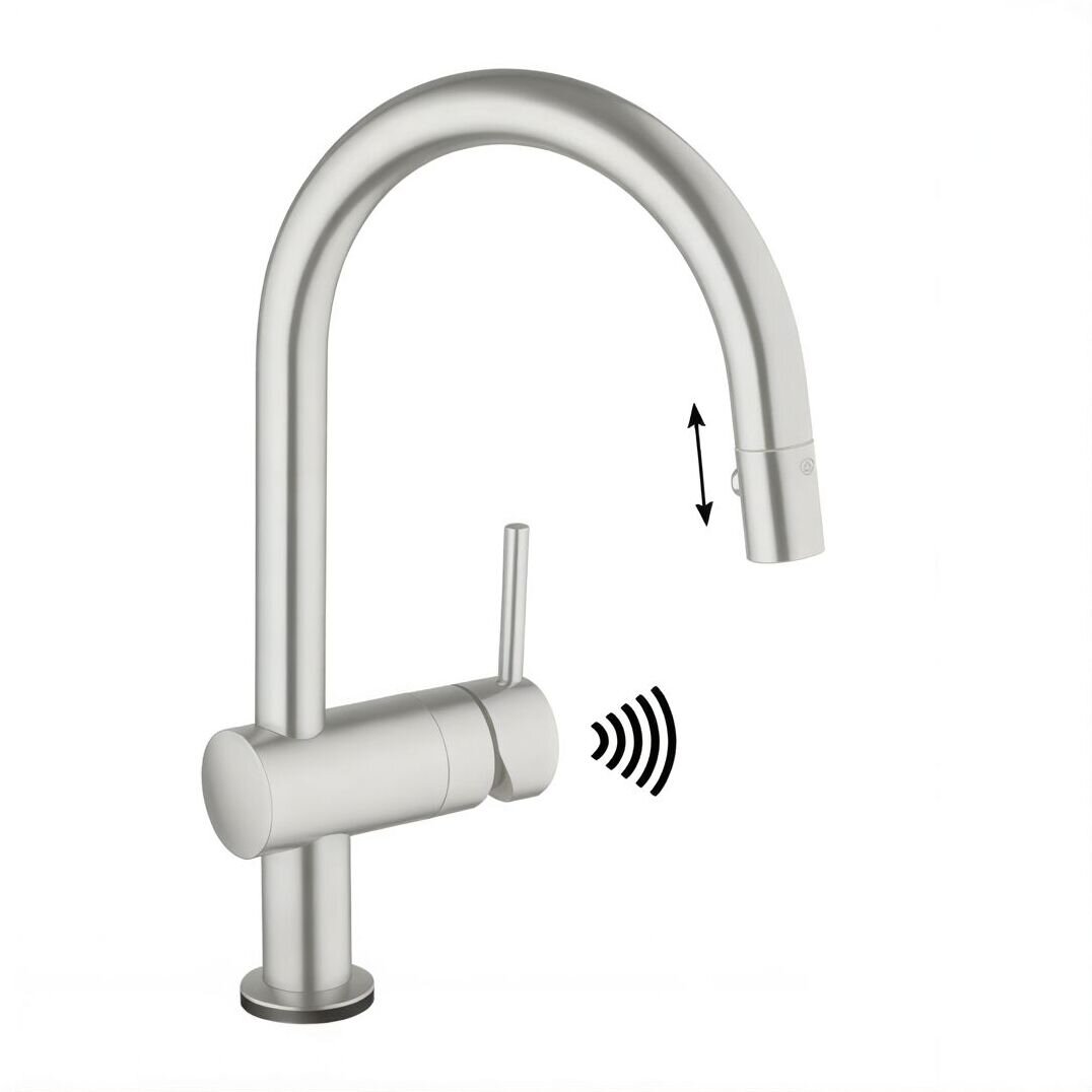 Изображение товара Сенсорный смеситель Grohe Minta 31358DC0 с вытяжным изливом, суперсталь Изображение товара Сенсорный смеситель Grohe Minta 31358DC0 с вытяжным изливом, суперсталь