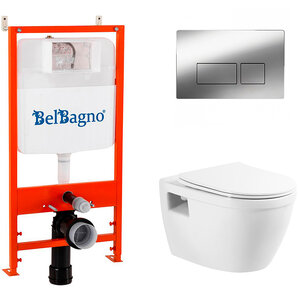 Изображение товара Инсталляция BelBagno с унитазом BelBagno Loto BB070CHR/SC/BB026/BB041CR, сиденье микролифт, клавиша смыва хром, белый, 4 в 1
