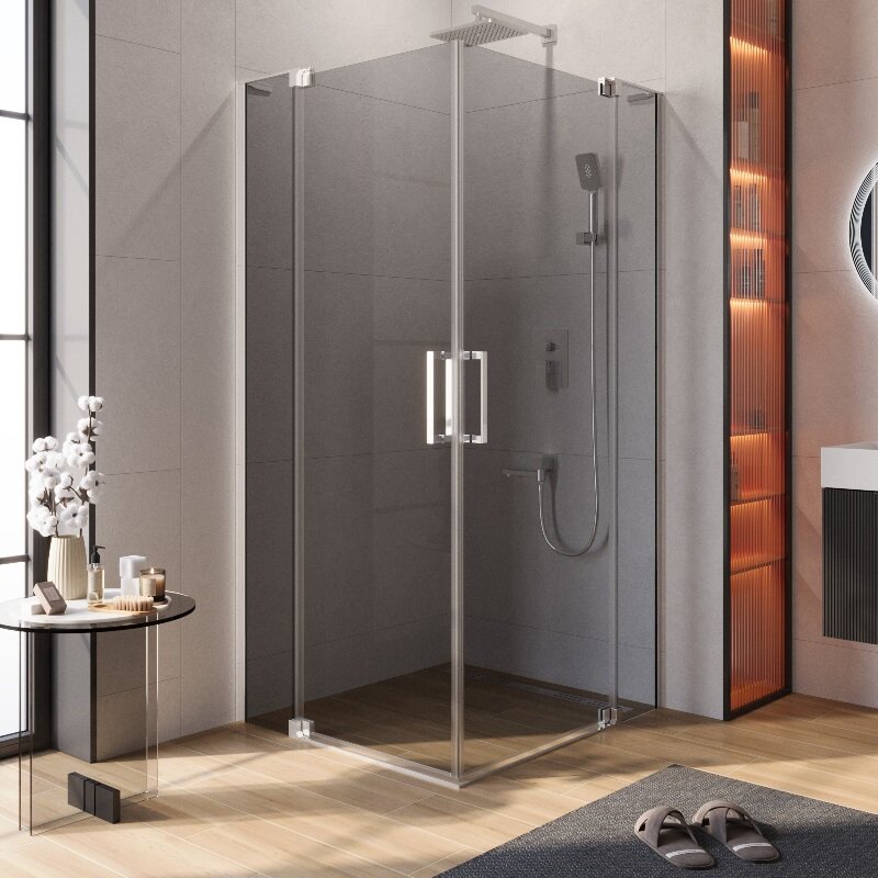 Изображение товара Душевой уголок Cezares SLIDER-AH-2-80/90-100/110-GRIGIO-Cr с регулируемым входом и серым стеклом
