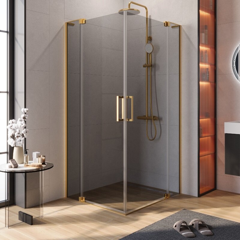 Изображение товара Душевой уголок Cezares SLIDER-AH-2-80/90-90/100-GRIGIO-BORO брашированное золото