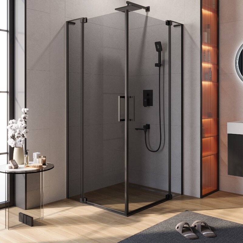 Изображение товара Душевой уголок Cezares SLIDER-AH-2-80/90-90/100-GRIGIO-NERO 80/90x90/100 см серое стекло черный про