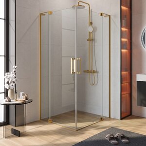 Изображение товара Душевой уголок Cezares SLIDER-AH-2-90/100-100/110-C-BORO, 90/100 х 100/110 см, стекло прозрачное, профиль брашированное золото