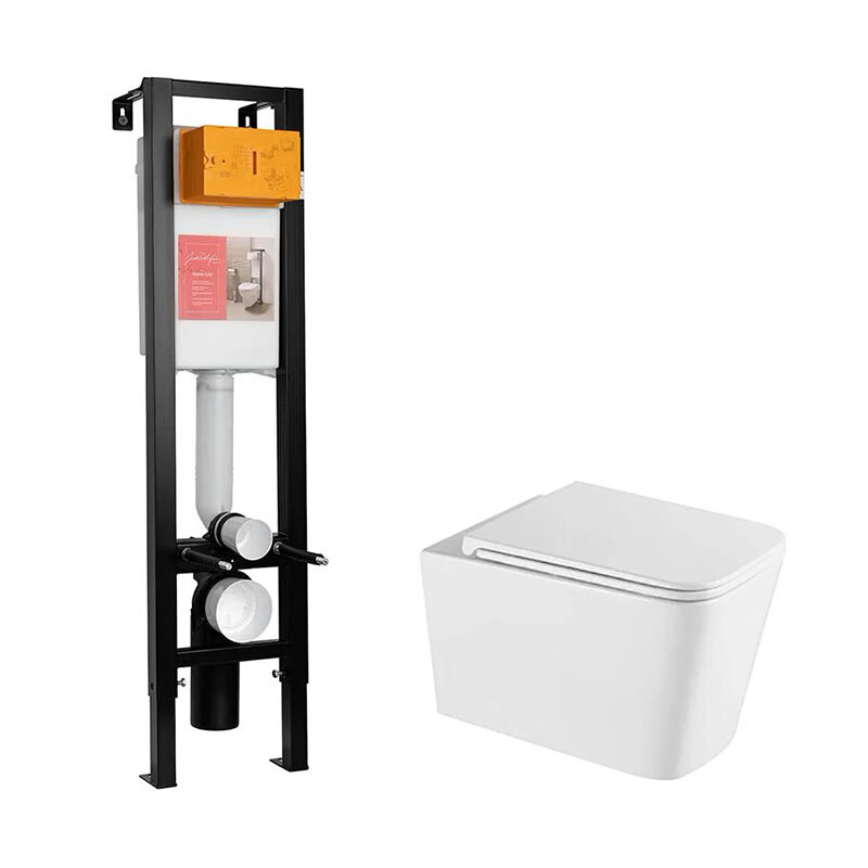 Изображение товара Инсталляция Jacob Delafon с безободковым унитазом Vincea Q-Line, сиденье с микролифтом, E33130RU-NF/VT1-12T