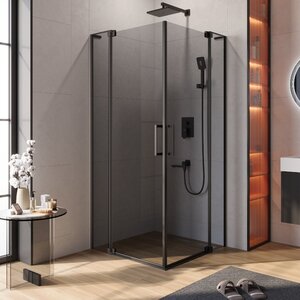 Изображение товара Душевой уголок Cezares SLIDER-AH-2-90/100-100/110-GRIGIO-NERO, 90/100 х 100/110 см, стекло серое, профиль черный матовый
