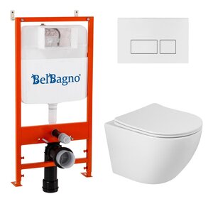 Изображение товара Инсталляция BelBagno с унитазом BelBagno Sfera-R BB046CHR/SC/BB026/BB042BL, сиденье микролифт, клавиша смыва белая, белый, 3 в 1