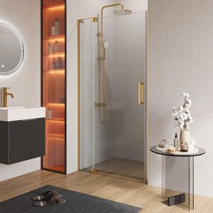 Изображение товара Душевая дверь Cezares SLIDER-B-1-100/110-C-BORO, 100/110 см, стекло прозрачное, профиль брашированное золото