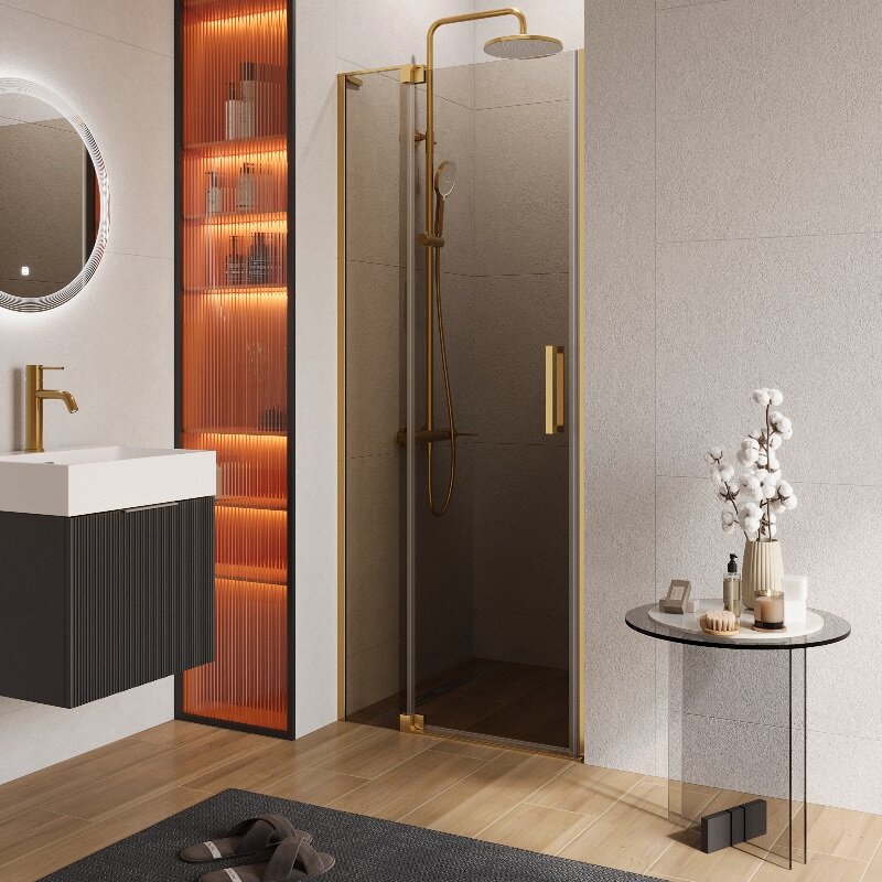Изображение товара Душевая дверь Cezares SLIDER-B-1-70/80-BR-BORO, 70/80 см, стекло бронза, профиль брашированное золото