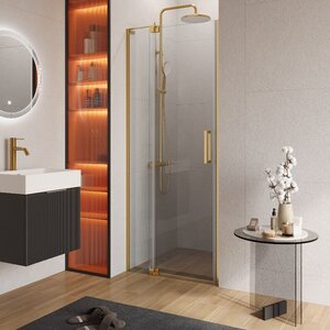 Изображение товара Душевая дверь Cezares SLIDER-B-1-70/80-C-BORO, 70/80 см, стекло прозрачное, профиль брашированное золото