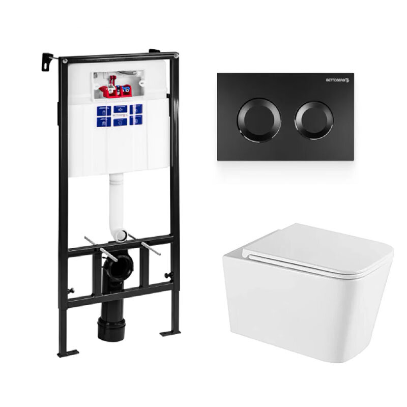 Изображение товара Инсталляция Bettoserb Sava Fix Slim с безободковым унитазом Vincea Q-Line, сиденье с микролифтом, клавиша смыва, SET40006467/VT1-12T